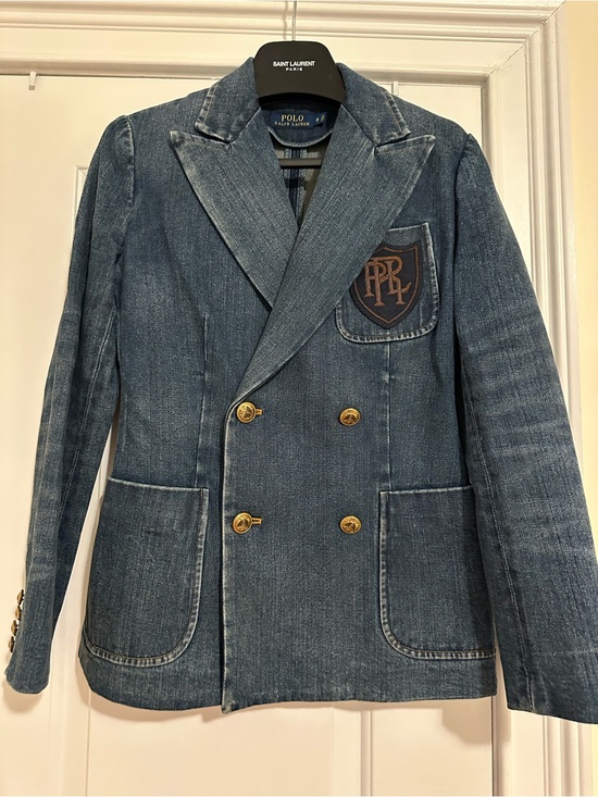 Ralph Lauren Jackets & Blazers - Woman’s Ralph Lauren Blue Denim Double-Breasted Blazer with Crest